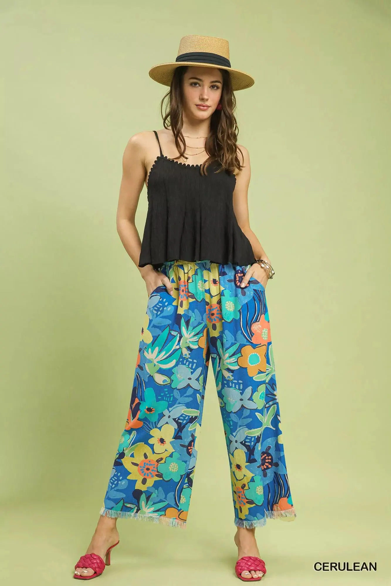 Floral Harbor Wide Leg Linen Blend Pants — view 5