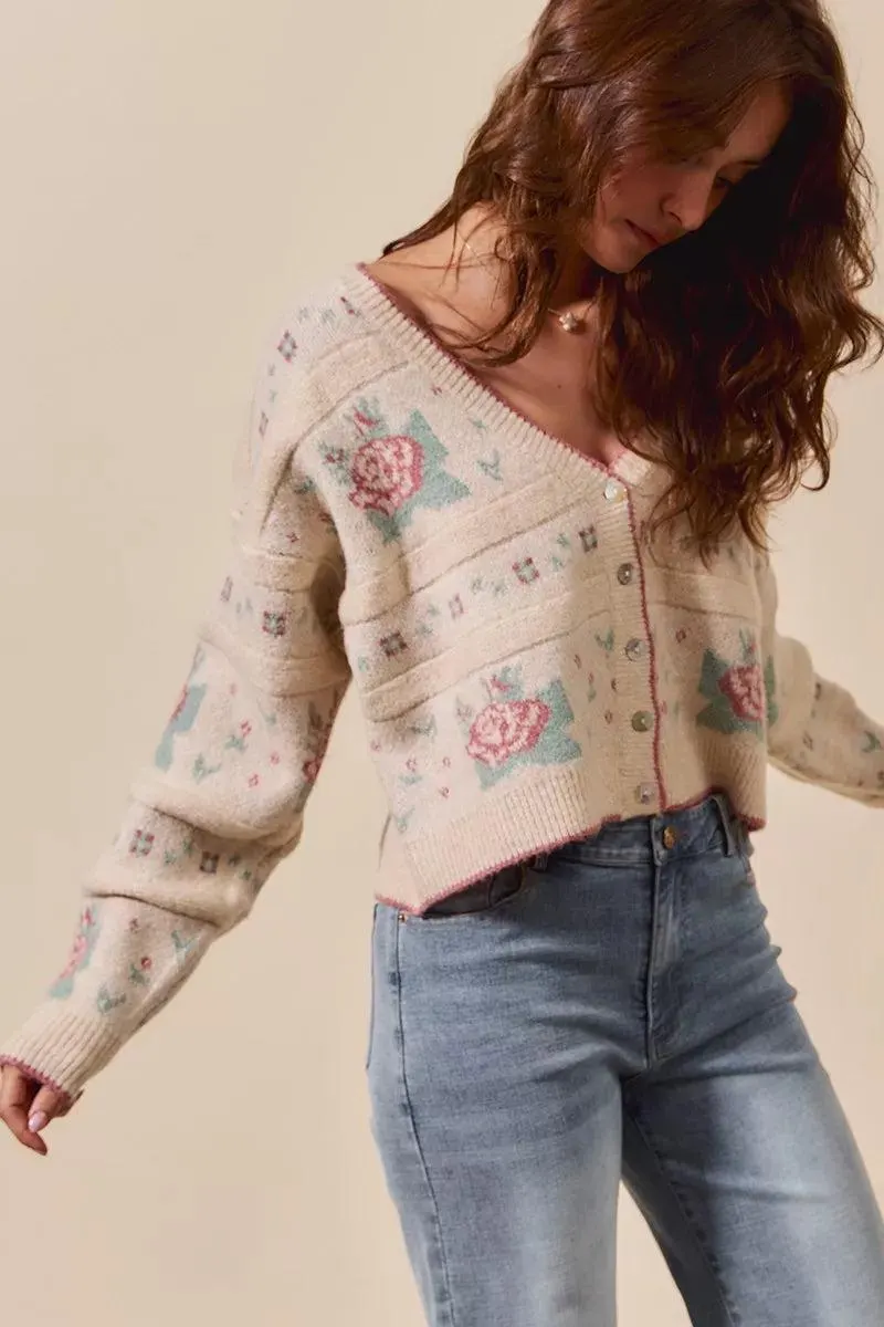 Cardigan Cottage Cutie Floral Long Sleeve Button Sweater — view 8