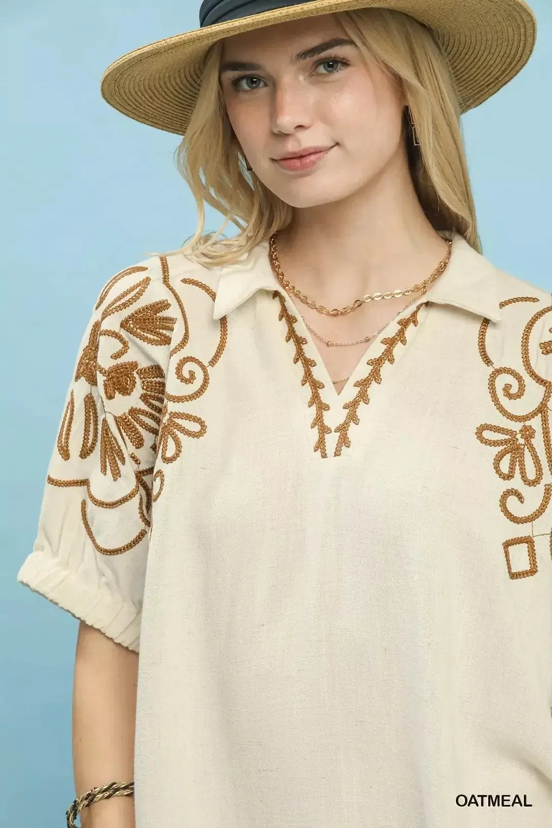 Timeless Linen Embroidered Sleeve Oversized Blouse — view 2