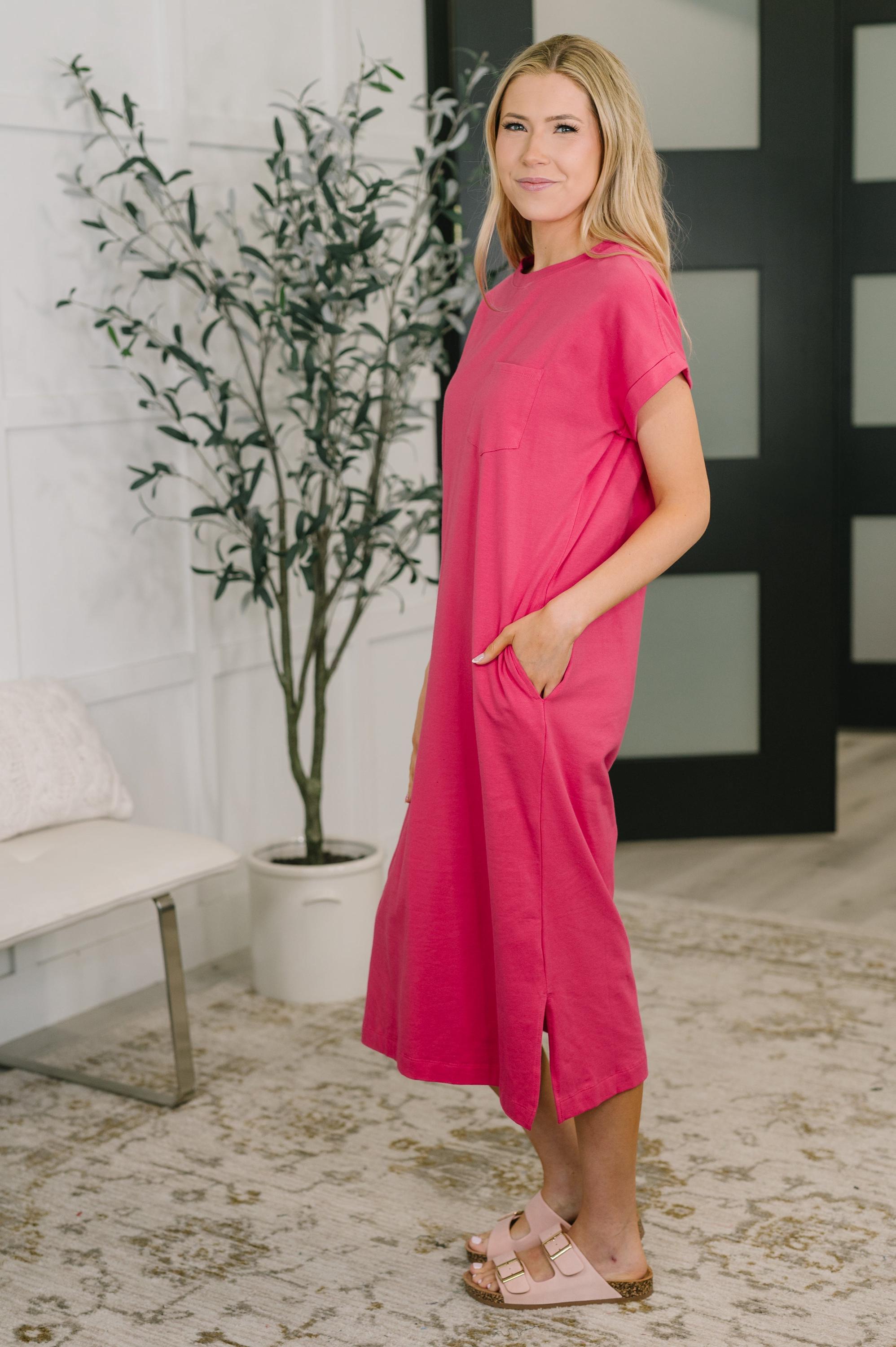 Fix You Right up Short Sleeve Midi Dress in Hot Pink — view 3