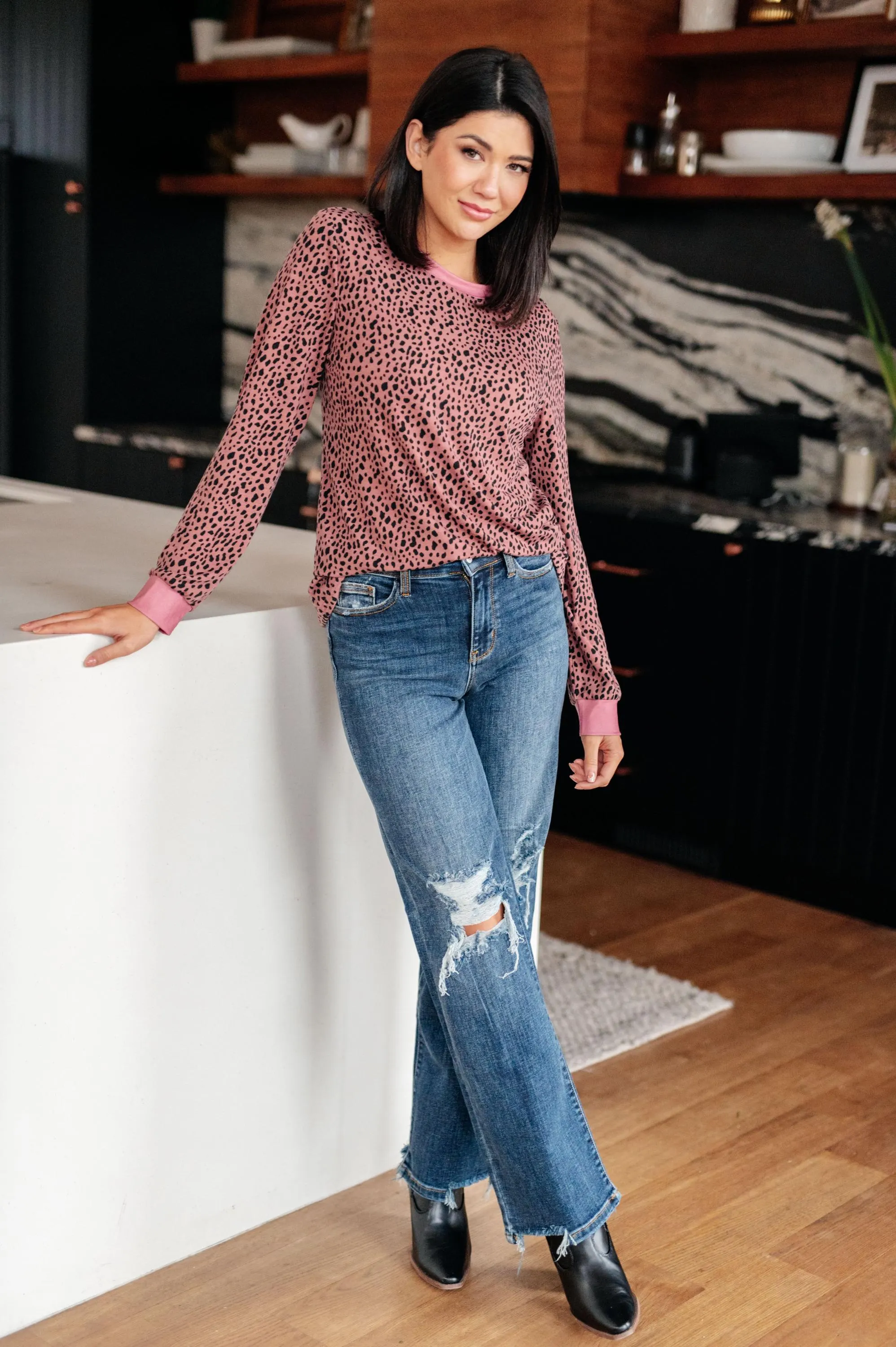 Fall Top Spotted Around Town Long Sleeve Top — view 2