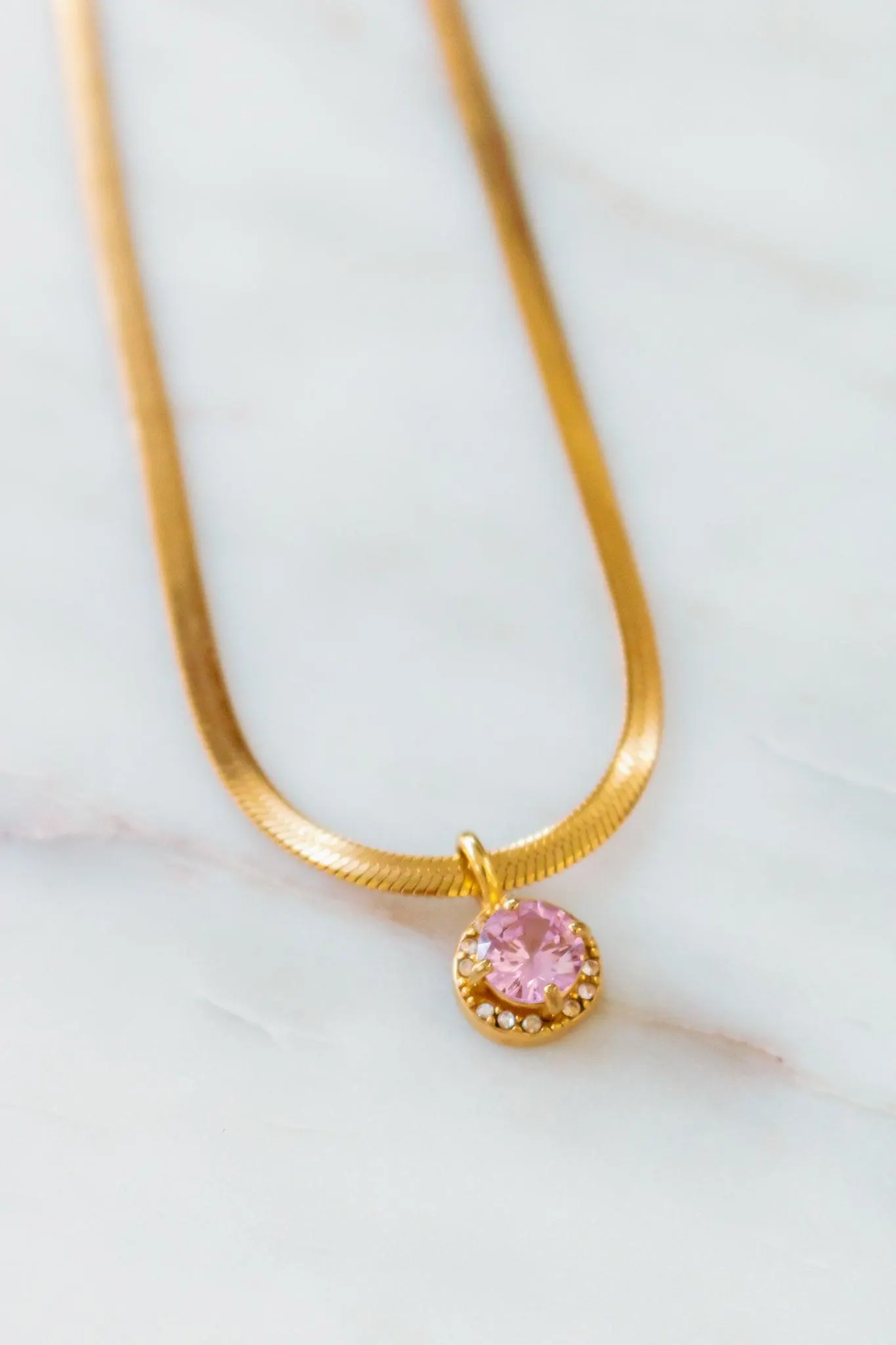 18K Gold Here to Shine Pink Gem Hypoallergenic Necklace — view 10