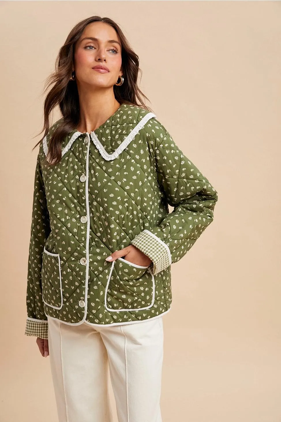 Heirloom Quilted Cotton Puffer Jacket in Pine — view 2