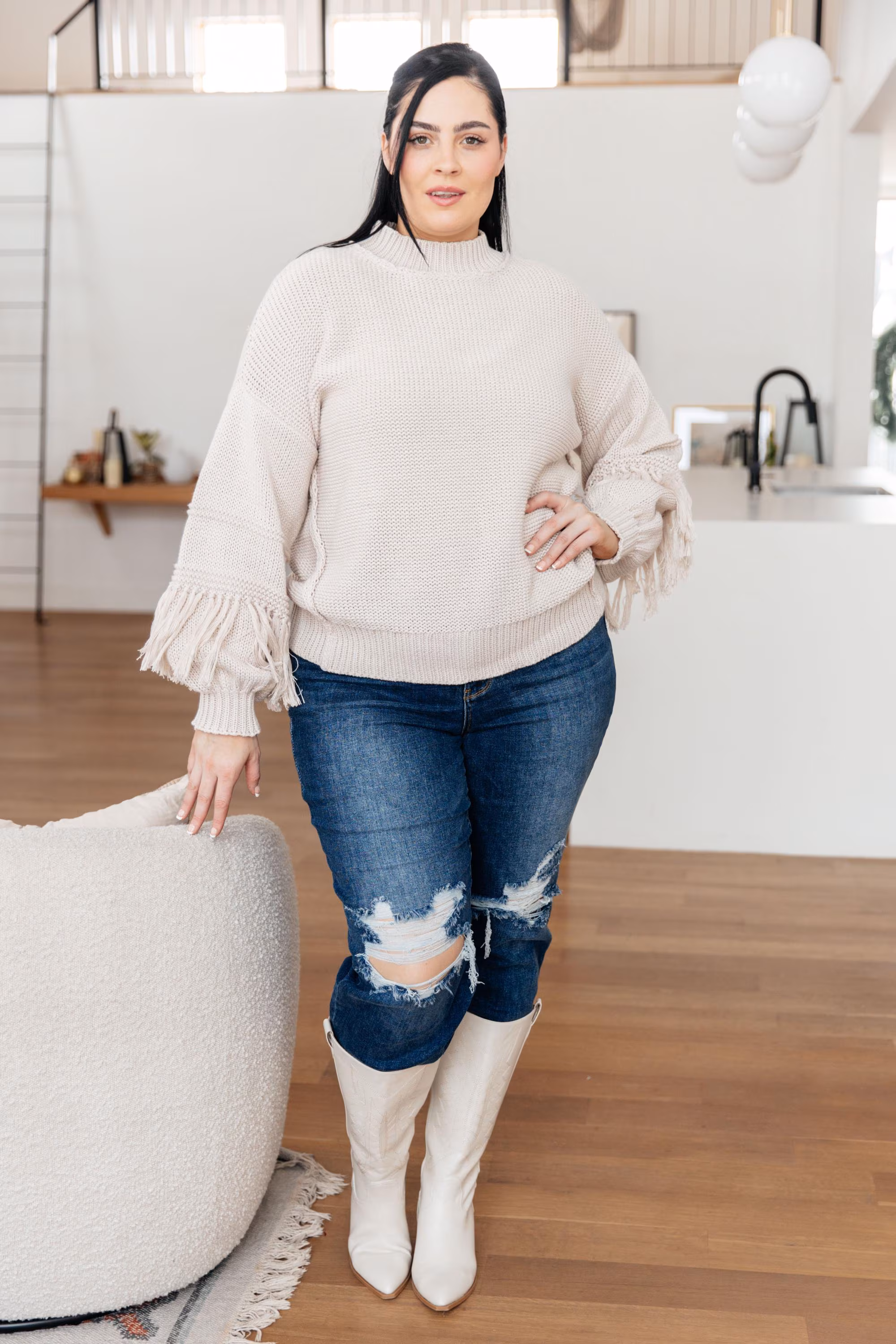Cozy Fringe Detail Chunky Knit Sweater — view 3