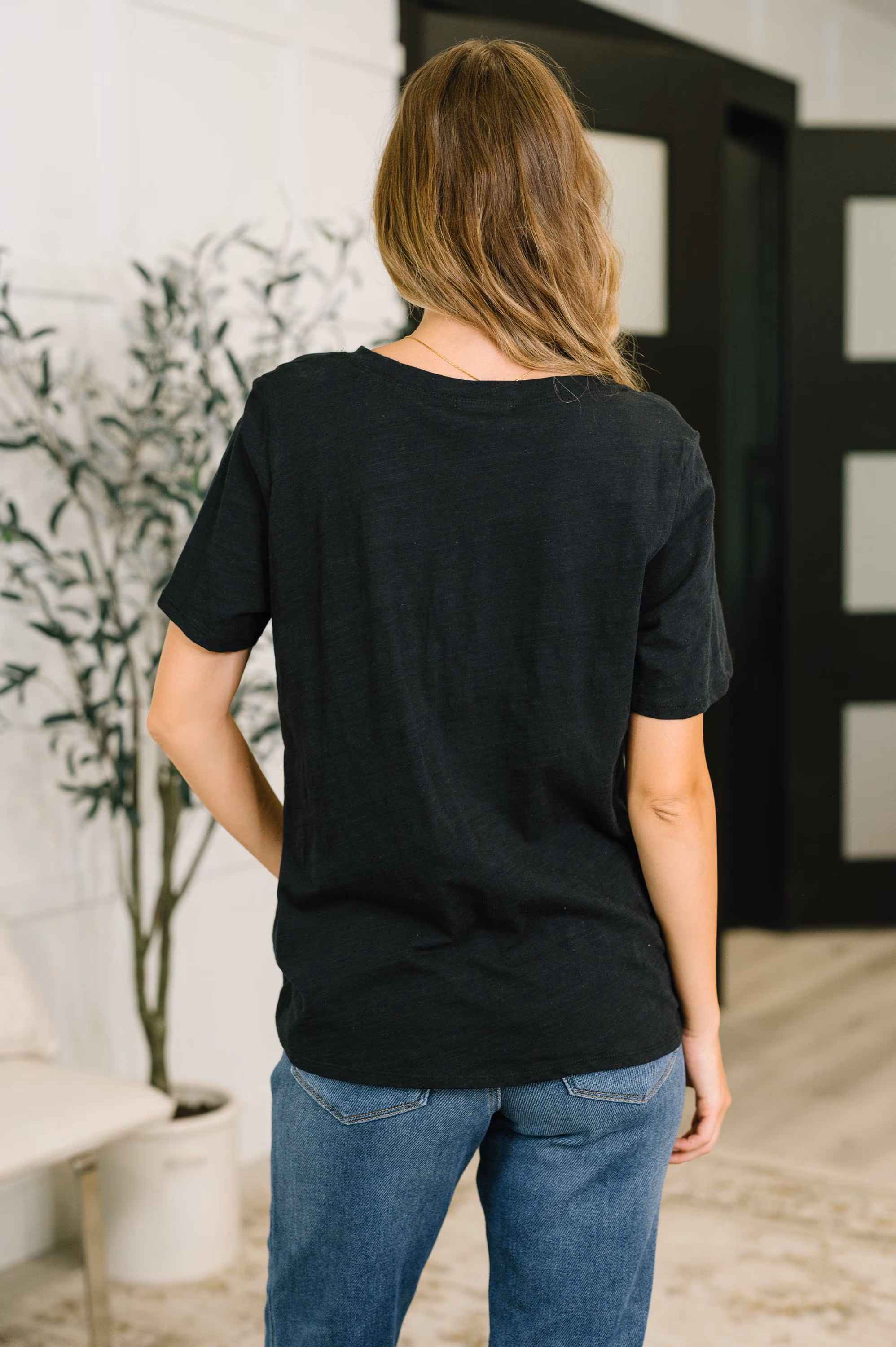 Easy Days V-neck Cotton Tee in Black — view 5