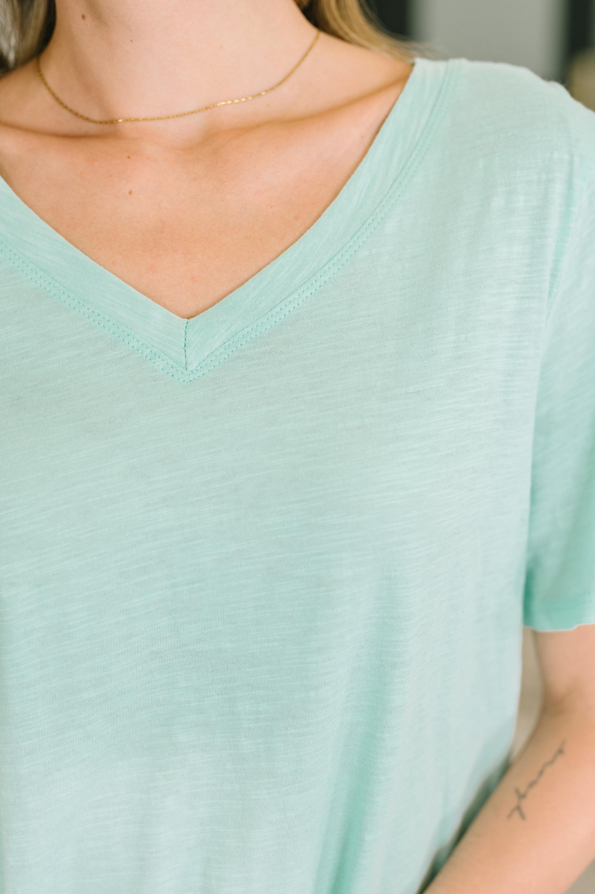 Easy Days V-neck Cotton Tee in Mint — view 2