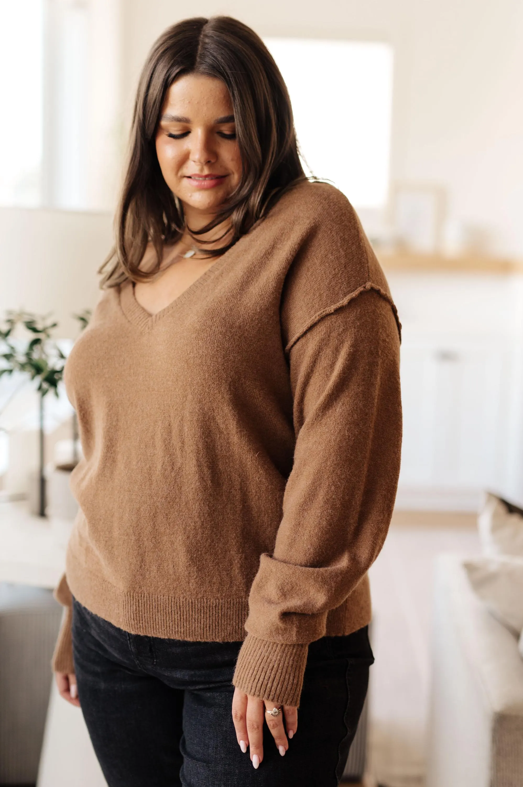 Back to Life V-neck Sweater in Mocha — view 7