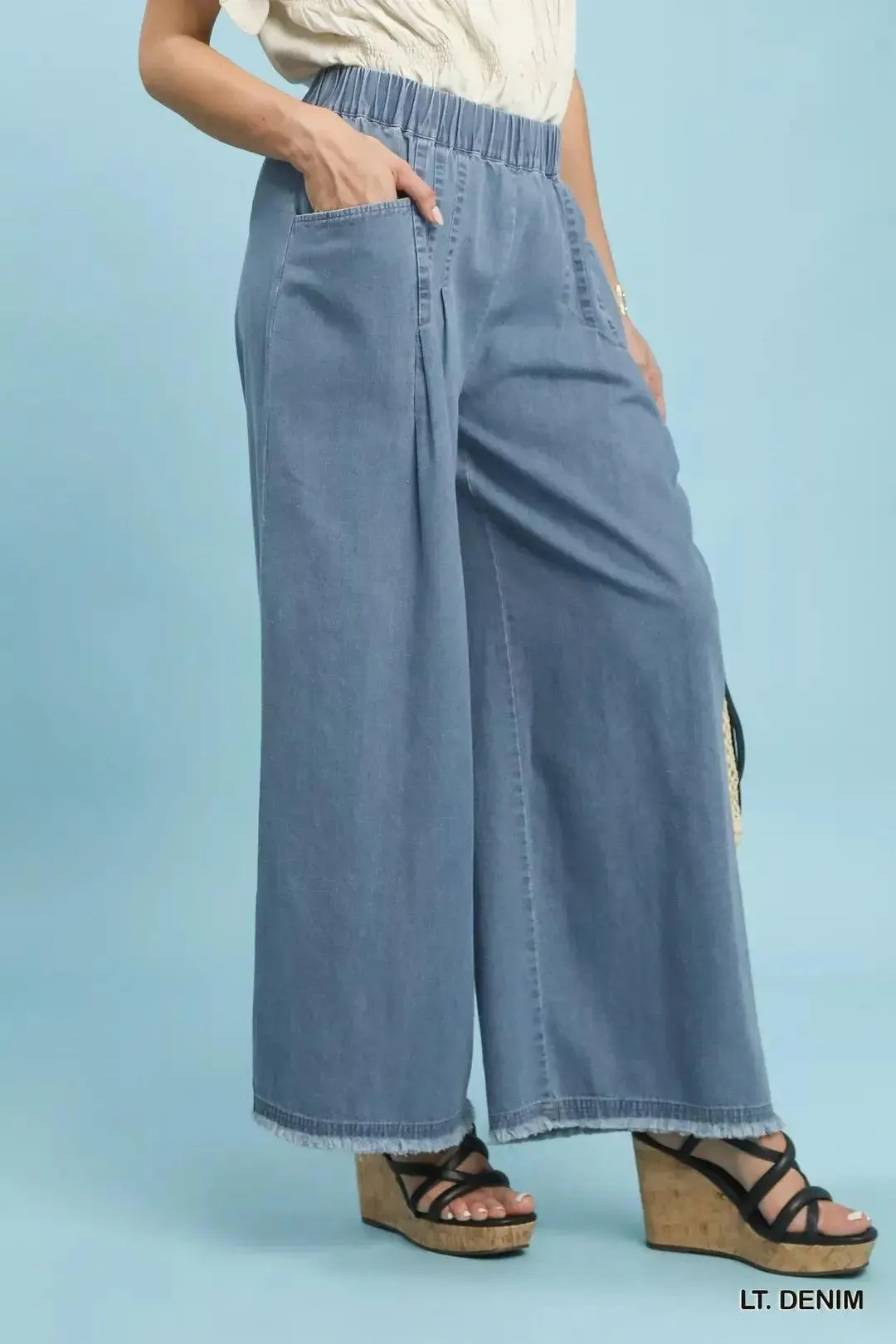 Stone Washed Wide Leg Cotton Pants — view 3