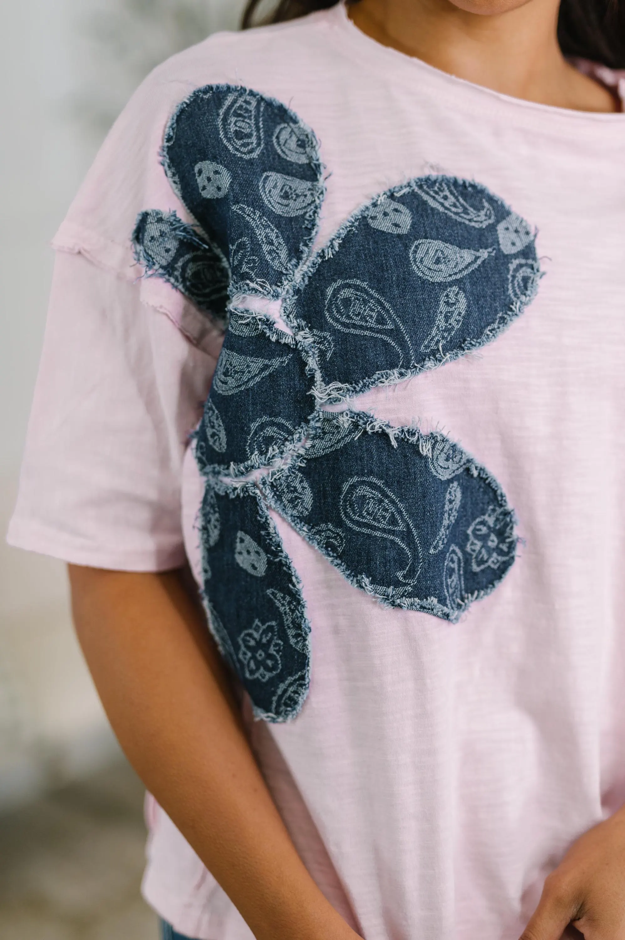 Retro Floral Applique Cotton Top — view 2
