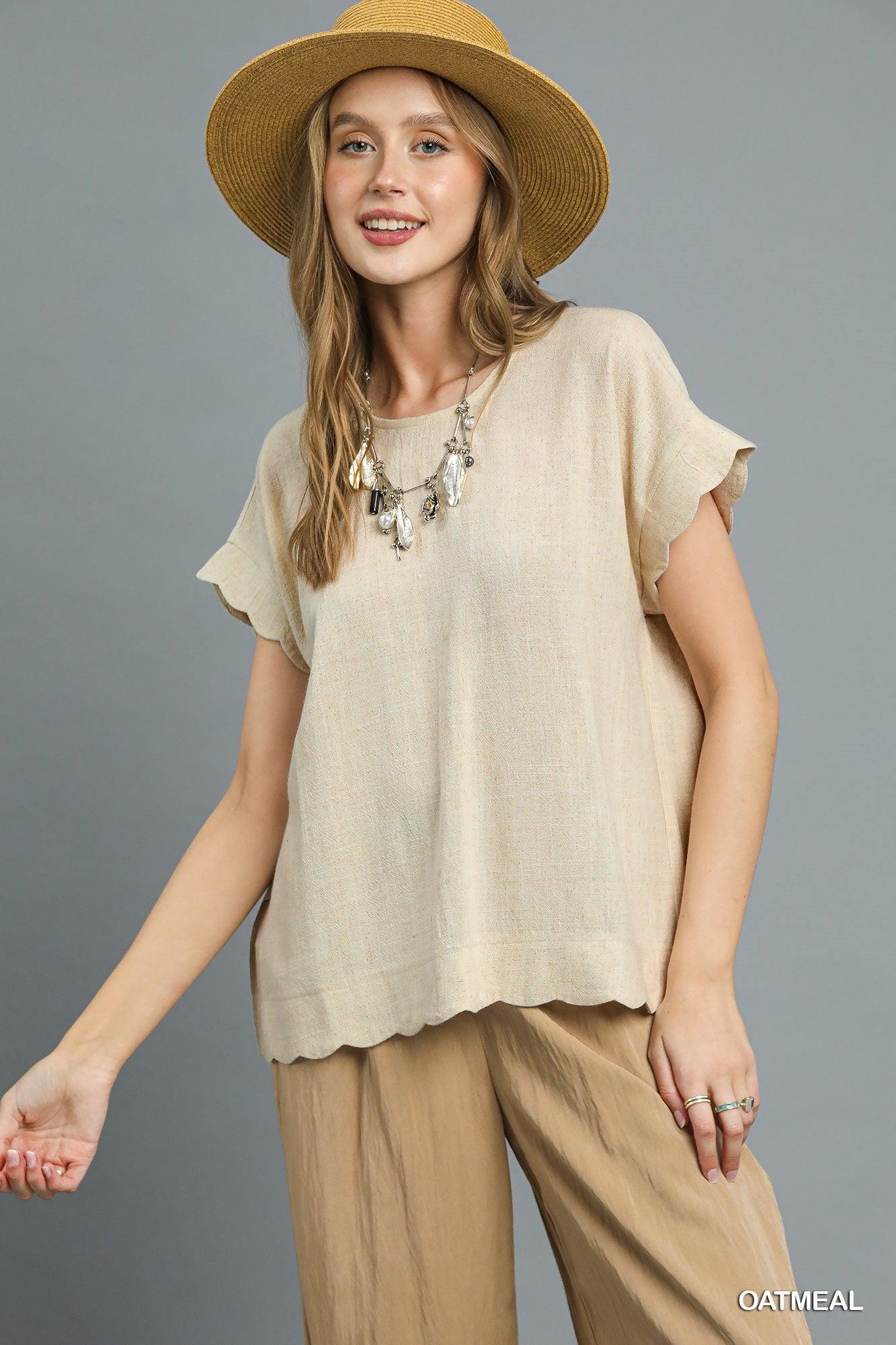 Falling for You Scalloped Linen Blouse in Vanilla — view 2