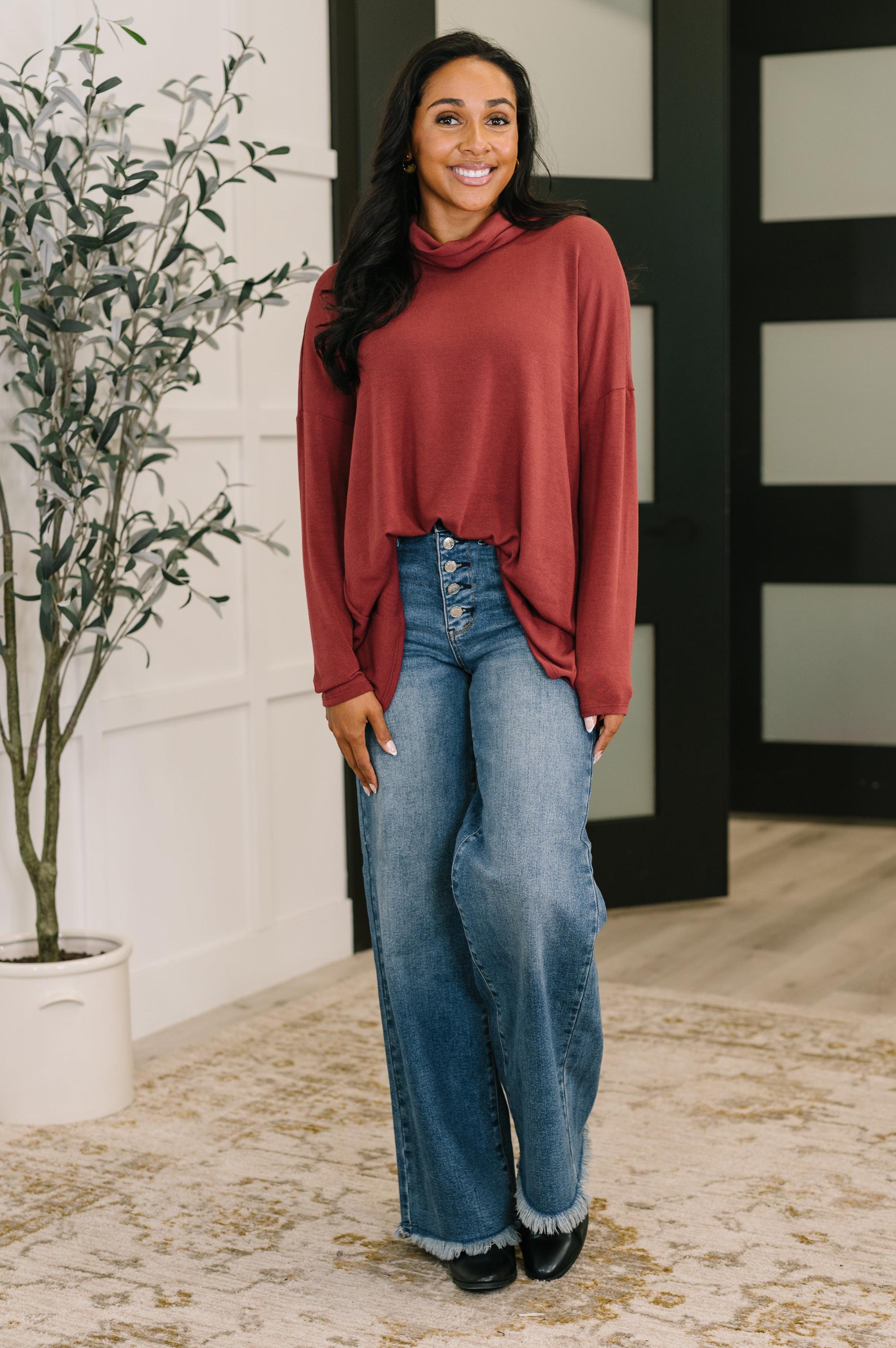 Travel Destination Pullover Top in Wine — view 2