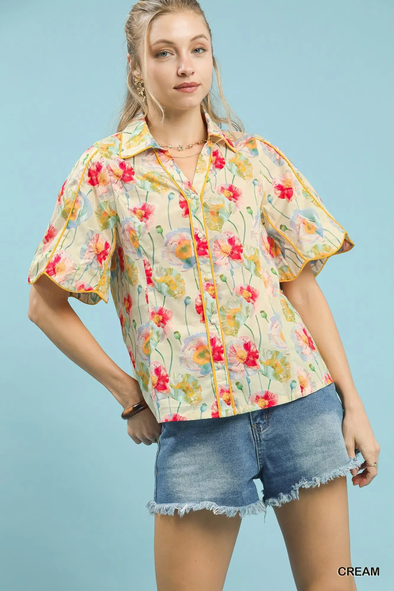 Garden Path Flutter Sleeve Cotton Top
